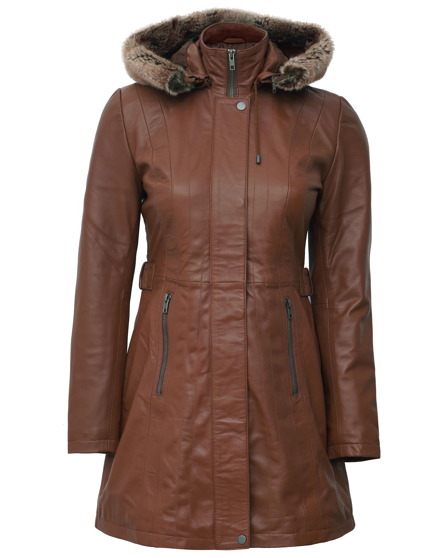 Decrum Hooded Leather Coat - Real Lambskin Parka Leather Jacket For Women With Removable Hood