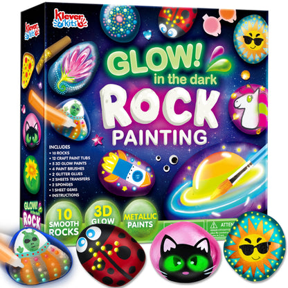 JOYIN Rock Painting Kit- Glow in The Dark Rock Kit, Arts and Crafts for Kids Ages 6-12, Art Supplies Toy, Kids Craft Paint Kits, Arts & Crafts for Boys Girls Birthday Party Gift Toy