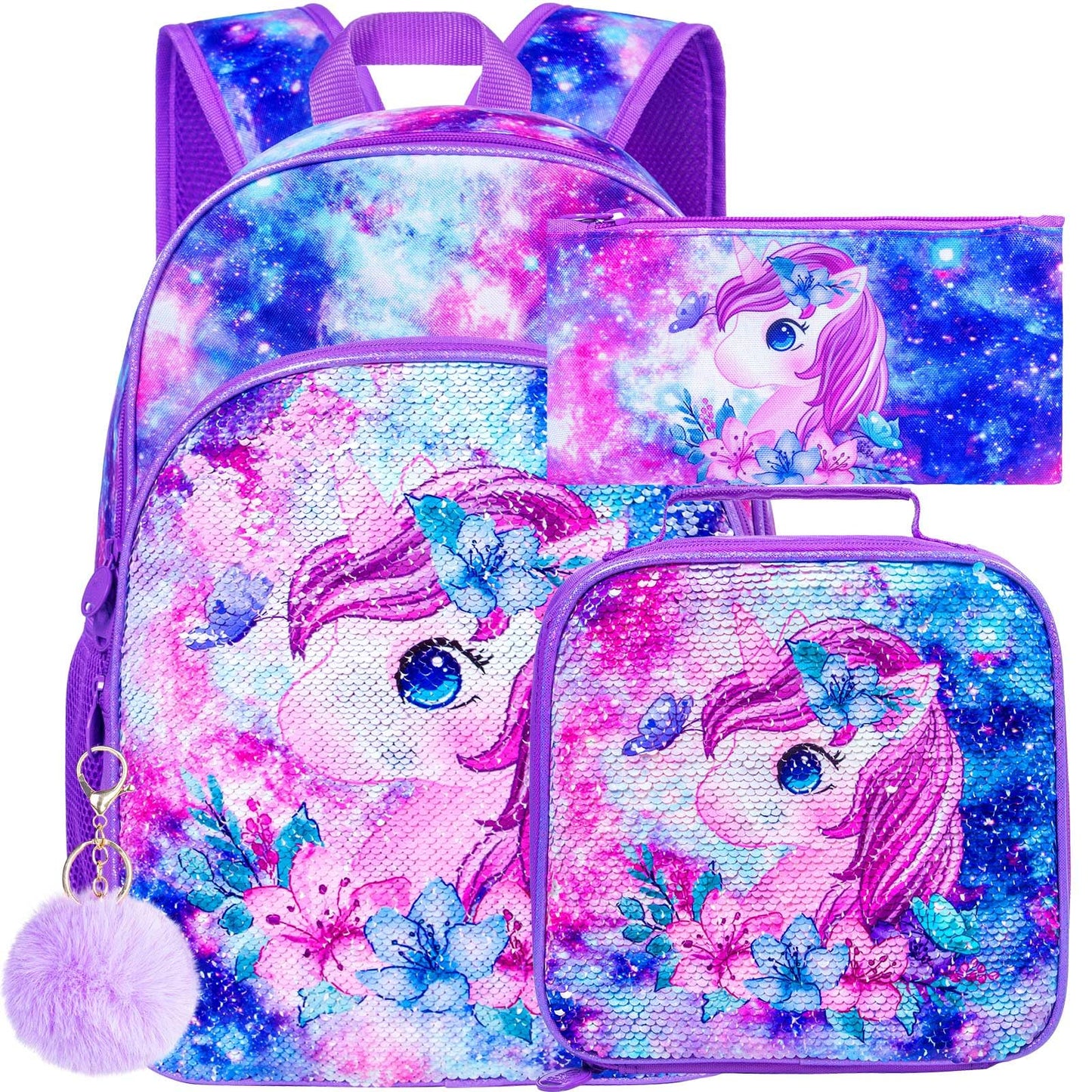 3PCS Kids Backpack for Girls, 15" Sequin Bookbag with Lunch Box, Leopard School Bag Set for Elementary Preschool Toddler