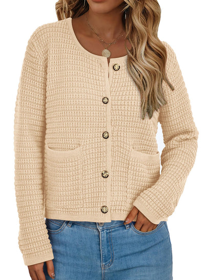 PRETTYGARDEN Open Front Cardigan Sweaters for Women Button Down Long Sleeve Casual Cute Knitted Shirts with Pockets