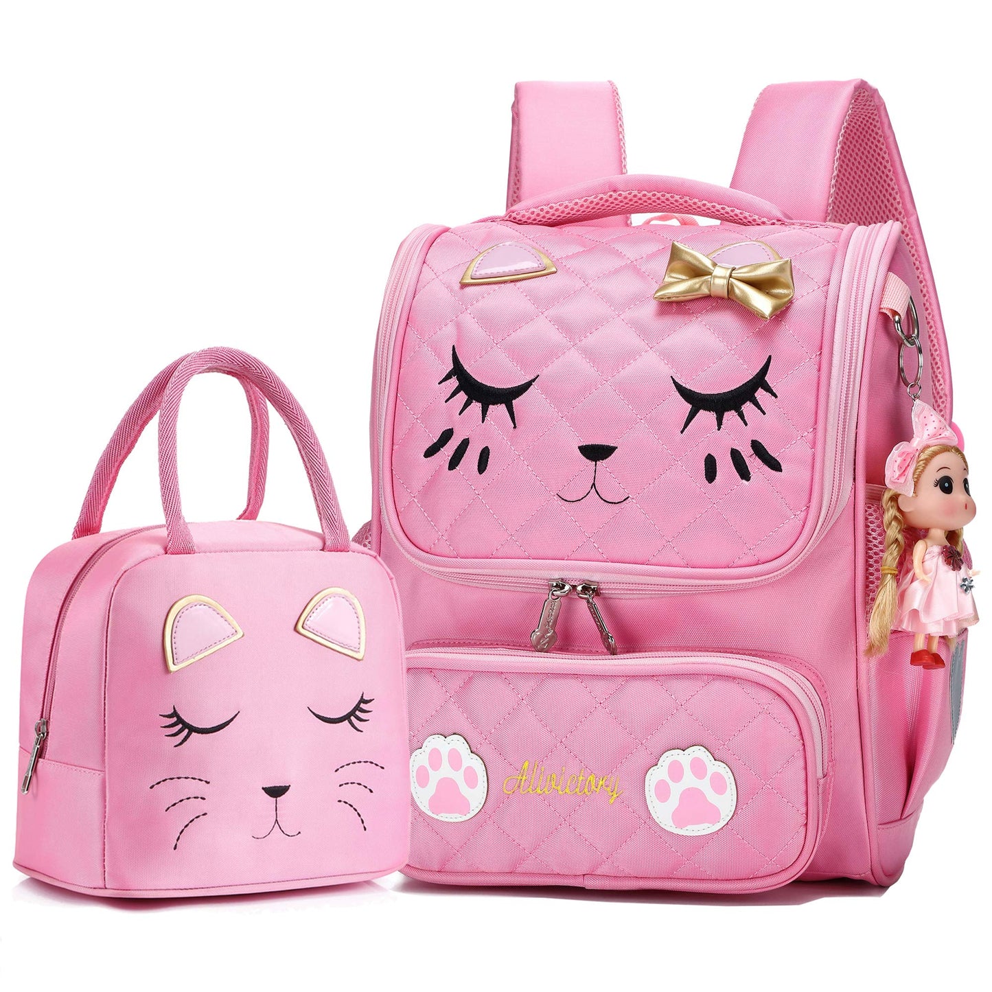 Sac à dos d'école imperméable pour filles, joli sac à dos de voyage pour enfants, motif chat mignon 