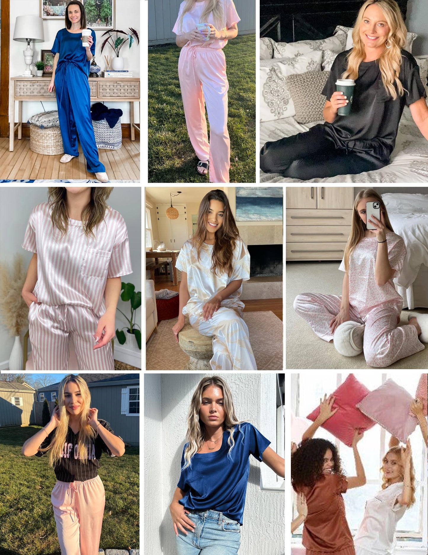 Ensemble de pyjama en satin soyeux pour femmes Ekouaer, chemise à manches courtes avec pantalon de pyjama long, vêtements de détente doux