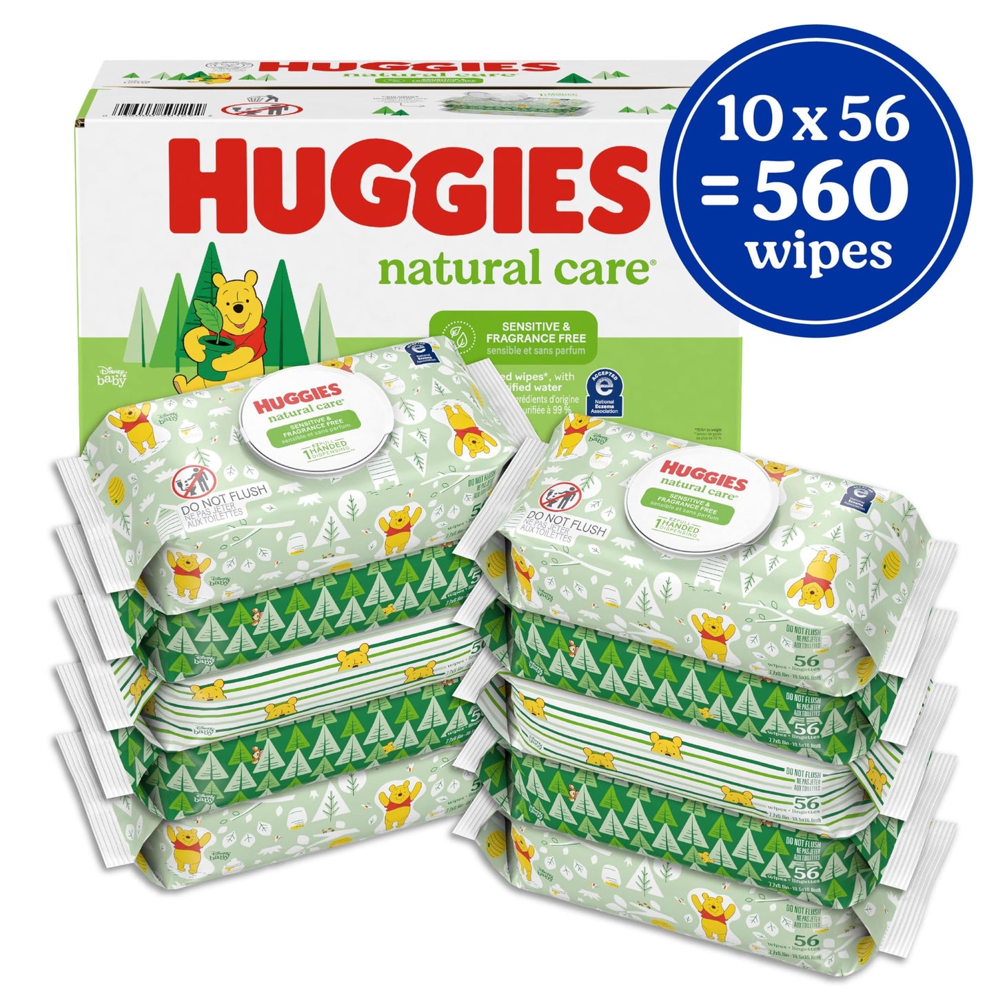 Huggies Natural Care Sensitive Baby Wipes, Unscented, Hypoallergenic, 99% Purified Water, 15 Flip-Top Packs (960 Wipes Total)