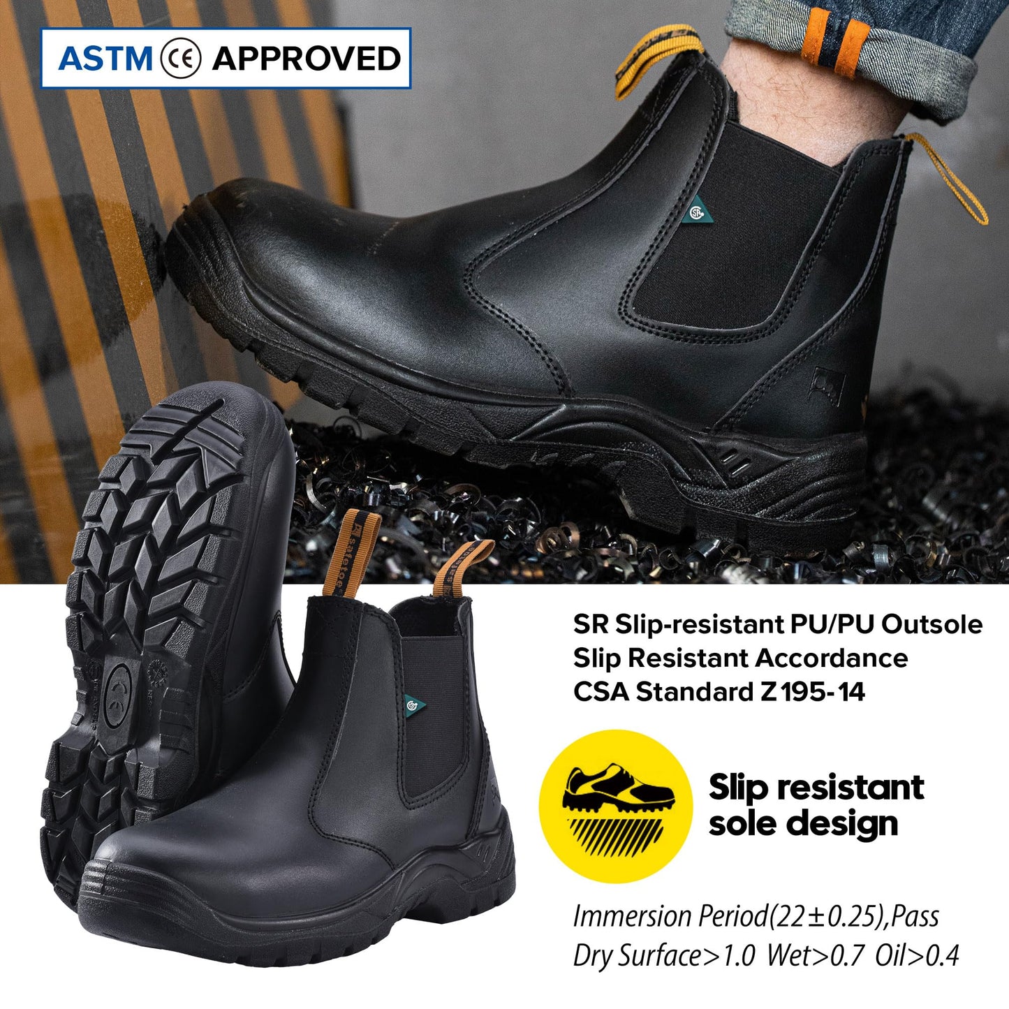 CSA Safety Boots for Mens &Women Chelsea Steel Toe Work Boots Cow Leather Work Construction Boots Lightweight Work Safety Shoes