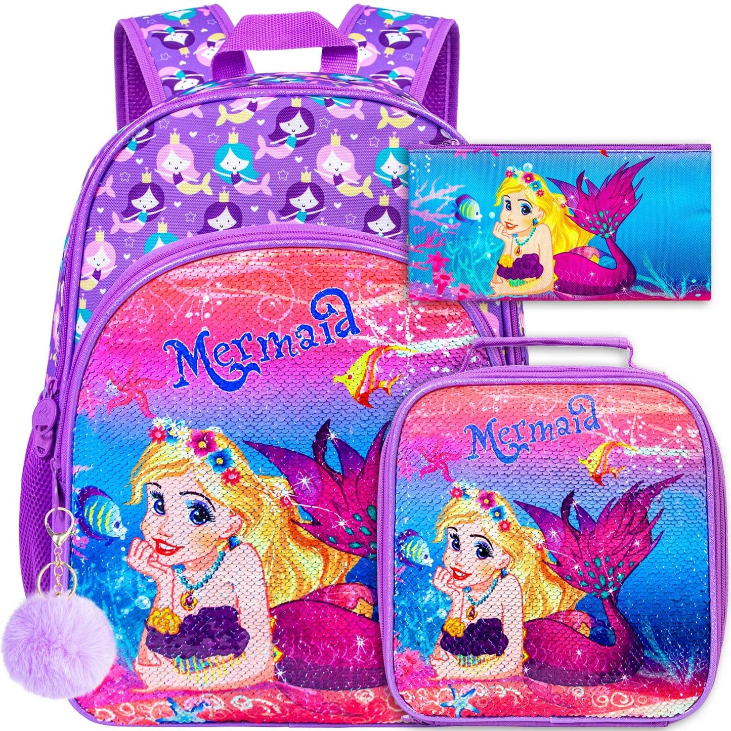 3PCS Kids Backpack for Girls, 15" Sequin Bookbag with Lunch Box, Leopard School Bag Set for Elementary Preschool Toddler