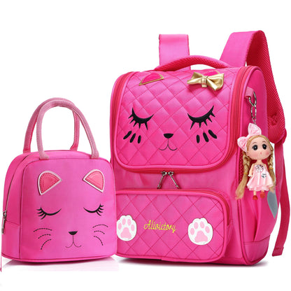 Sac à dos d'école imperméable pour filles, joli sac à dos de voyage pour enfants, motif chat mignon 