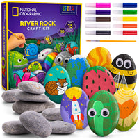 NATIONAL GEOGRAPHIC Rock Painting Kit - Arts & Crafts Kit for Kids, Paint & Decorate 15 River Rocks with 10 Paint Colours & More Art Supplies, Kids Craft, Outdoor Toys, Kids Art Kit, Kids Activity Kit