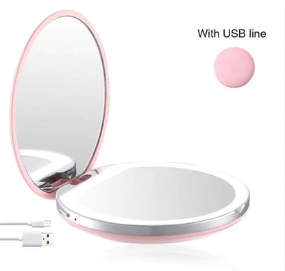 Illuminated Handheld 2X Magnified Gift Folding Small Round Mirror