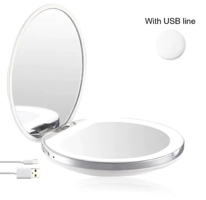 Illuminated Handheld 2X Magnified Gift Folding Small Round Mirror