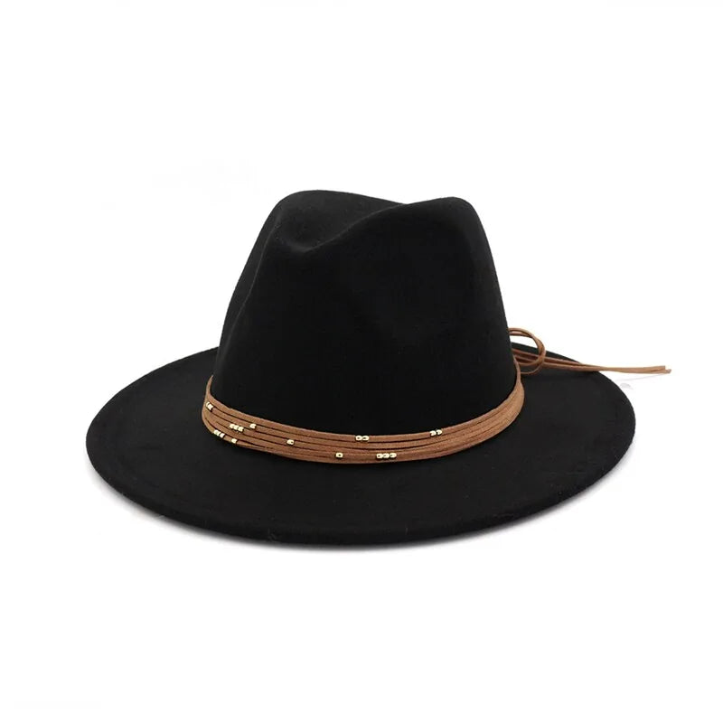 Sombreros Fedora de fieltro de lana con ala ancha y plana de moda