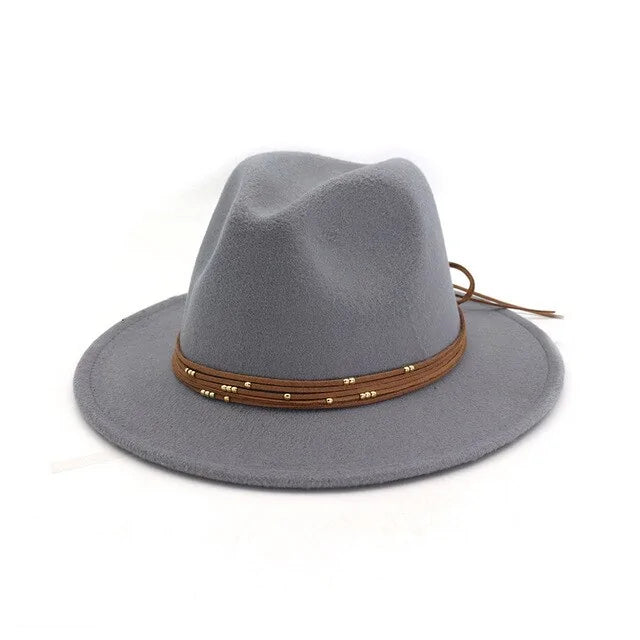 Sombreros Fedora de fieltro de lana con ala ancha y plana de moda