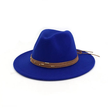 Sombreros Fedora de fieltro de lana con ala ancha y plana de moda