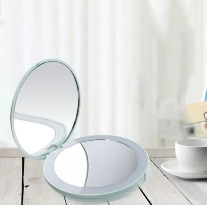 Illuminated Handheld 2X Magnified Gift Folding Small Round Mirror